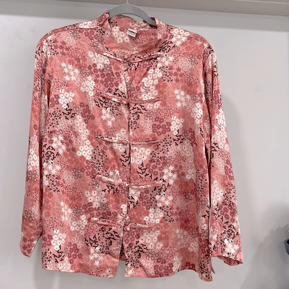 Garnet Hill Silk Floral Print Blouse, Size M